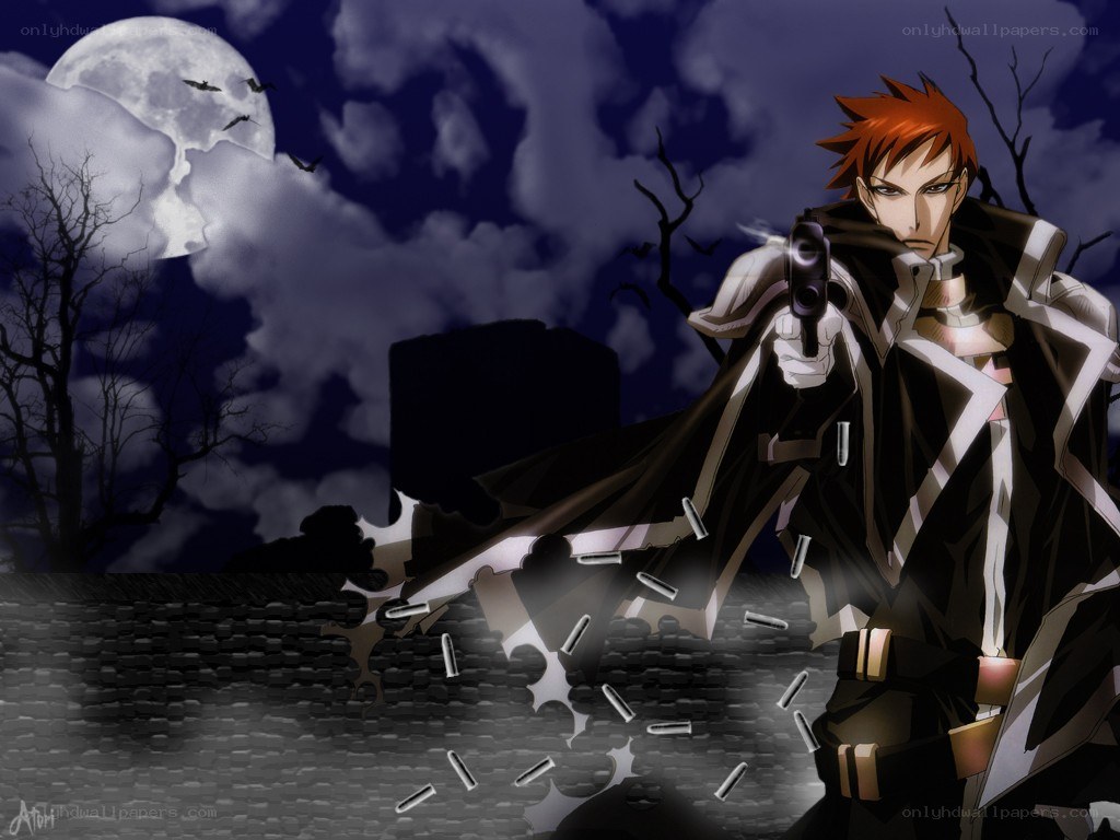 Anime character with gun in moonlight