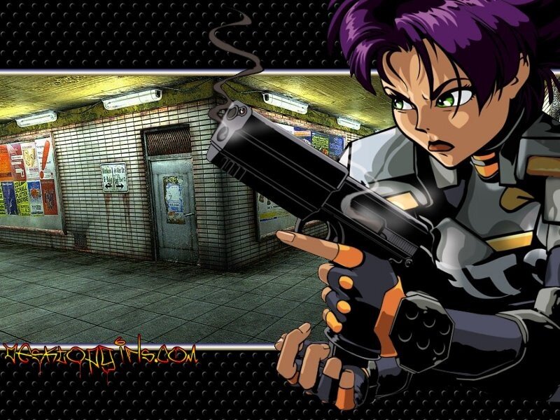 anime character with gun in subway