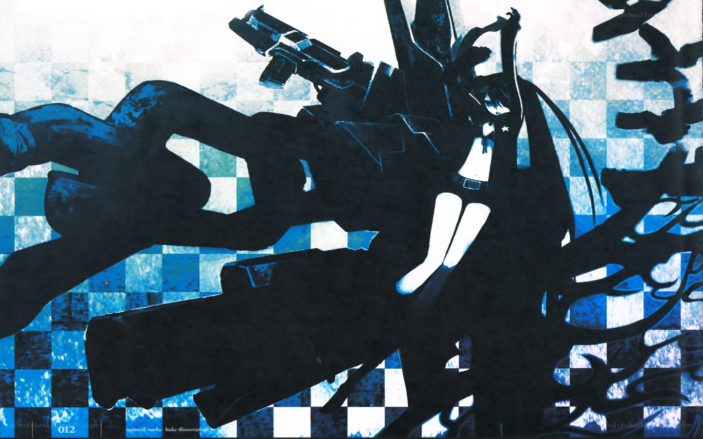 anime character with gun on checkered background