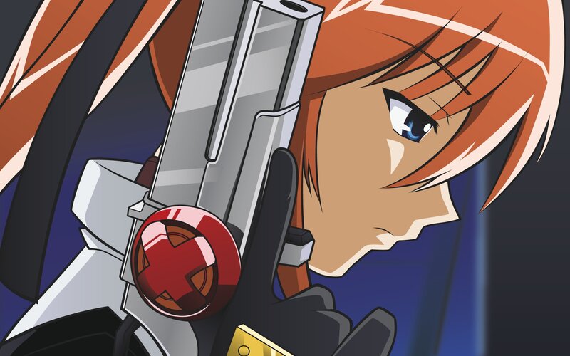 Anime Character with Gun — Orange, Dramatic, Blue Eyes