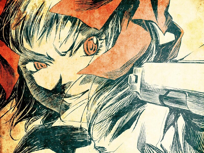 Anime Character with Gun — Orange, Intense