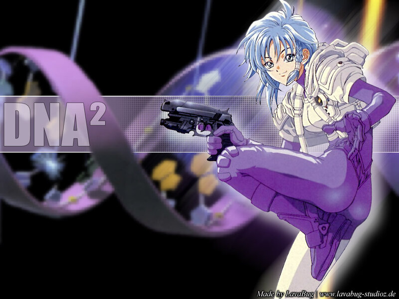 Anime Character with Gun — Purple, Dramatic, Dna Helix