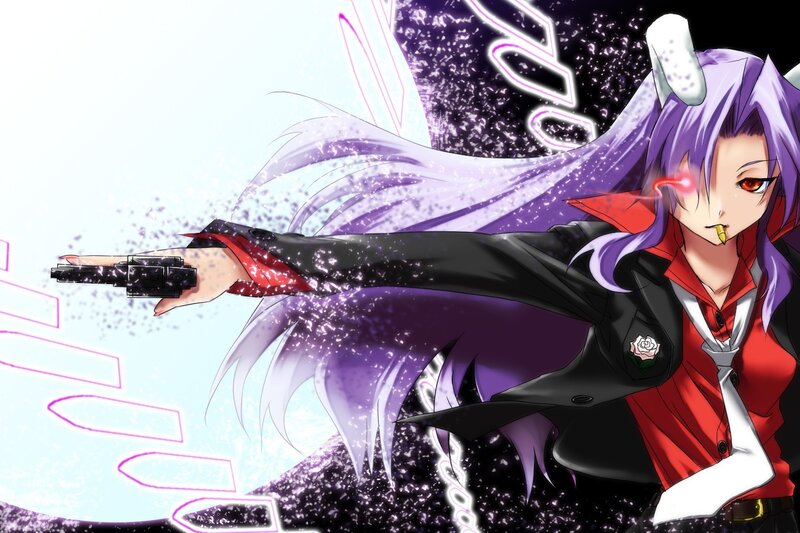 Anime Character with Gun — Purple, Dramatic, Purple Hair, Cigarette