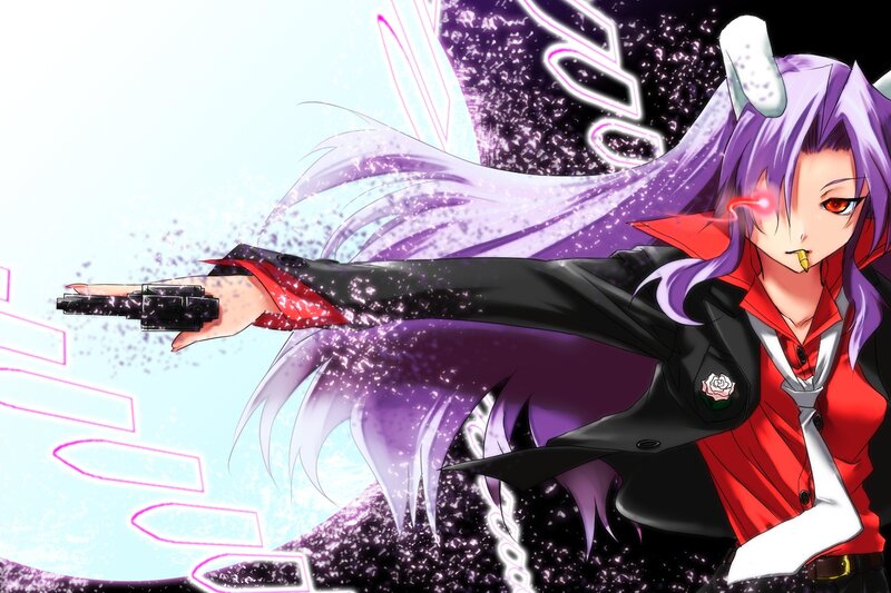 Anime Character with Gun — Purple, Dramatic, Purple Hair