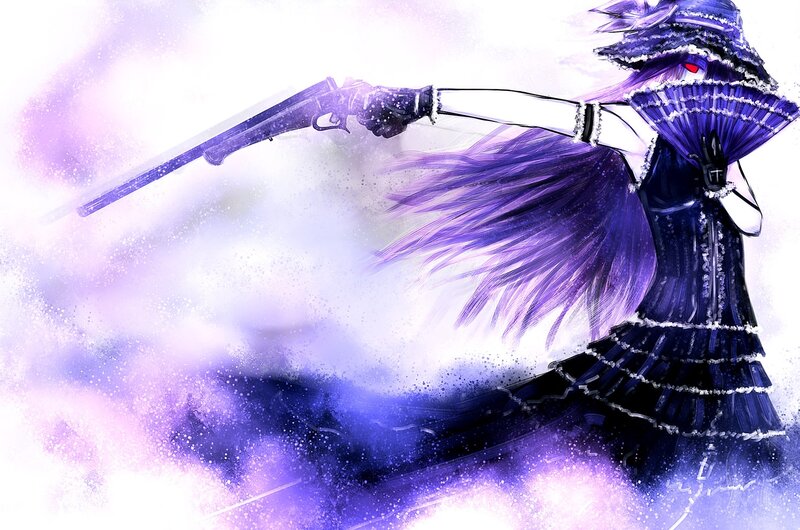 Anime Character with Gun — Purple, Dramatic