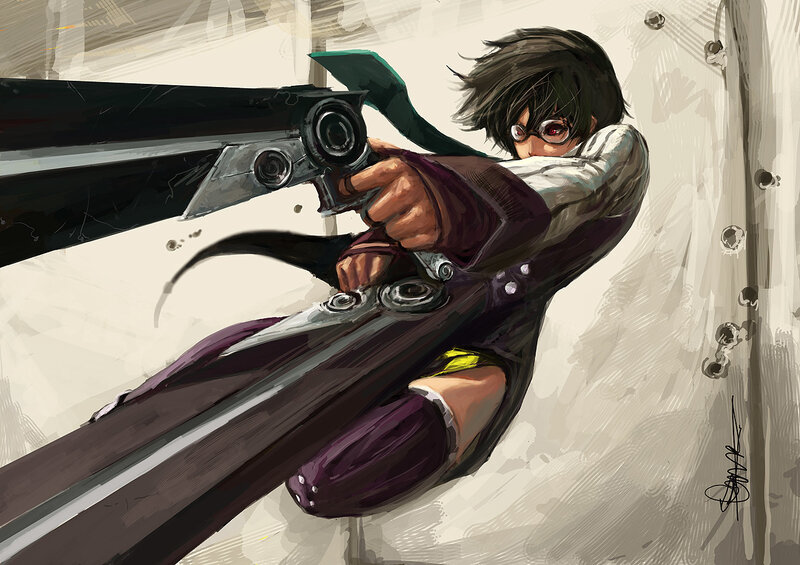 Anime Character with Gun — Purple, Tense