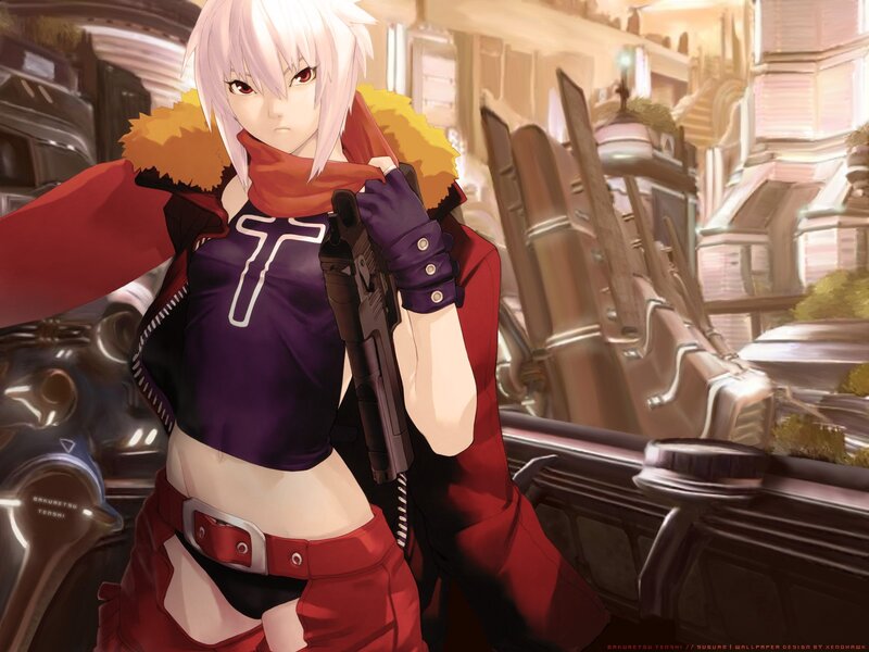 Anime Character with Gun — Red, Dramatic, Digital Art, Red Coat