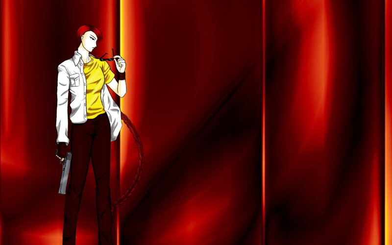 Anime Character with Gun — Red, Dramatic, Manga