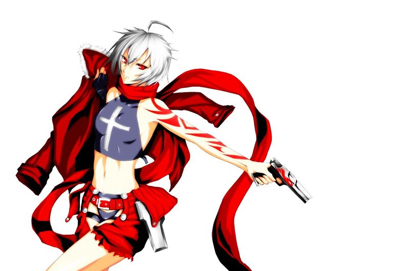 Anime Character with Gun — Red, Dramatic, Red Cape