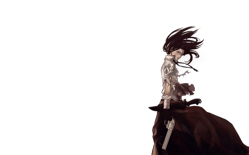 Anime Character with Gun — White, Dramatic, Manga