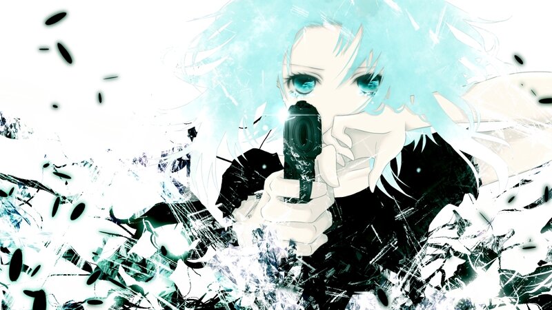 Anime Character with Gun — White