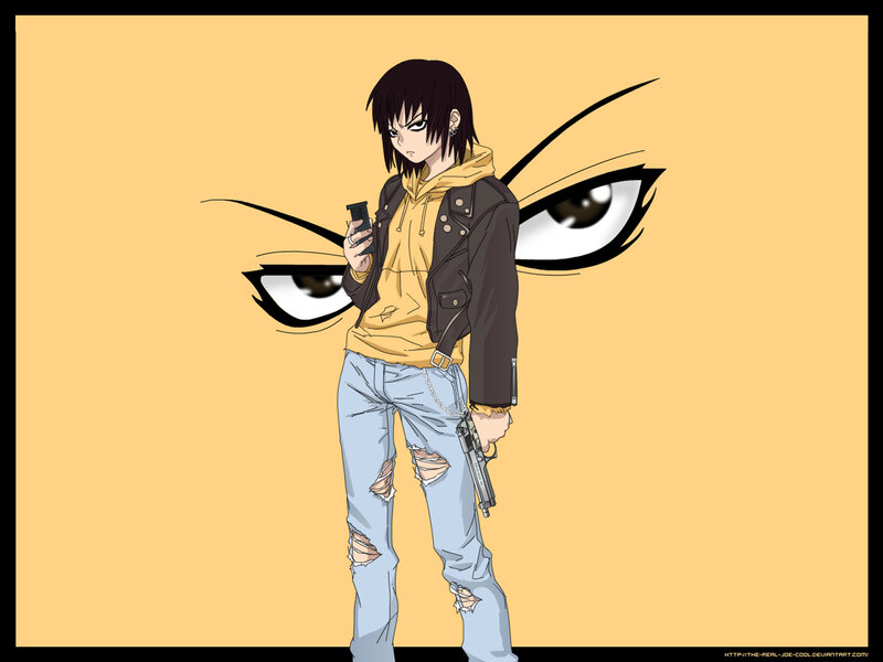 Anime Character with Gun — Yellow, Intense