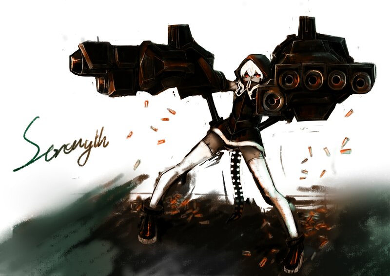Anime Character with Guns — Black, Dramatic, Digital Art, Bullet Casings