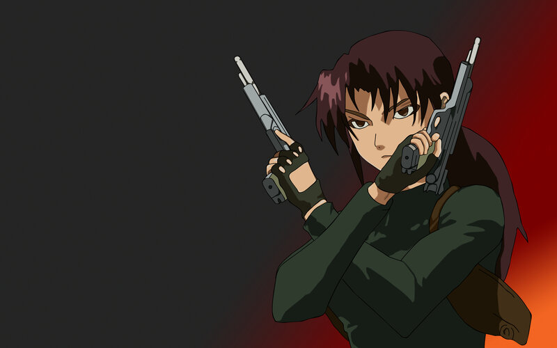 Anime Character with Guns — Black, Dramatic, Gloves