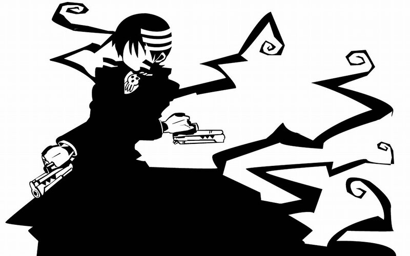 Anime Character with Guns — Black, Dramatic, Manga, Skull Emblem