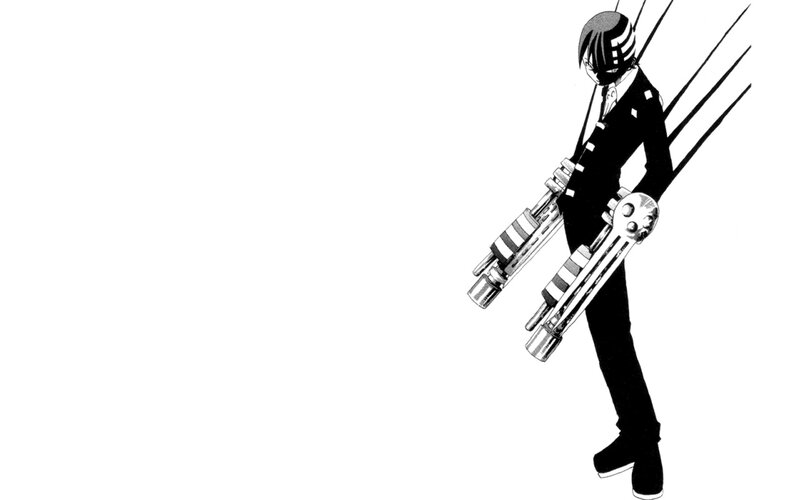 Anime Character with Guns — Black, Dramatic, Manga, Suits