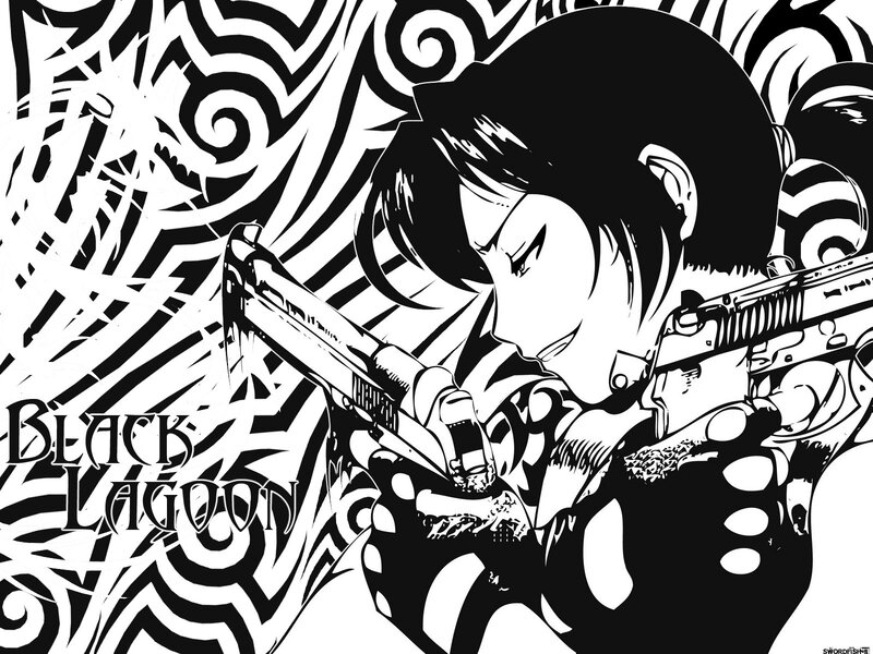 Anime Character with Guns — Black, Dramatic, Manga, Tattoos
