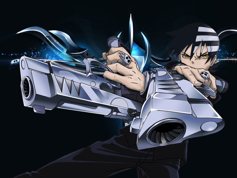 Anime Character with Guns — Black, Dramatic, Night, Skull Rings