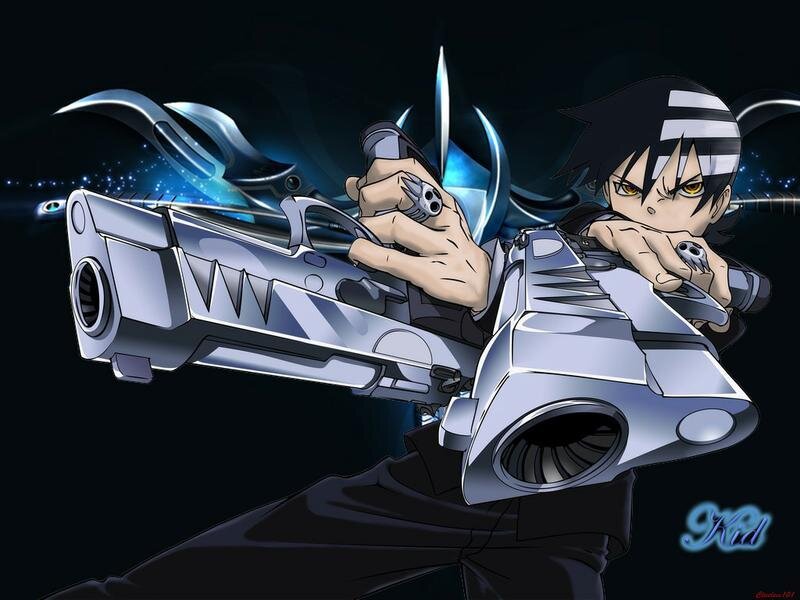 Anime Character with Guns — Black, Dramatic, Night