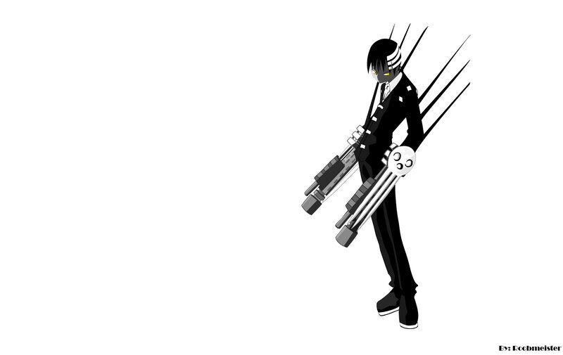 Anime Character with Guns — Black, Dramatic, Suits
