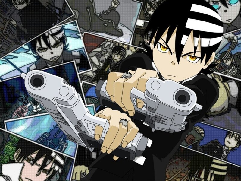 Anime Character with Guns — Black, Intense, Comic Panels