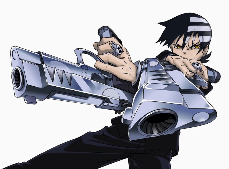 Anime Character with Guns — Black, Intense, Manga