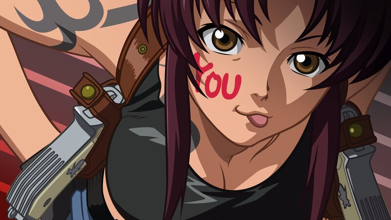 Anime Character with Guns — Brown, Intense, Tattoo