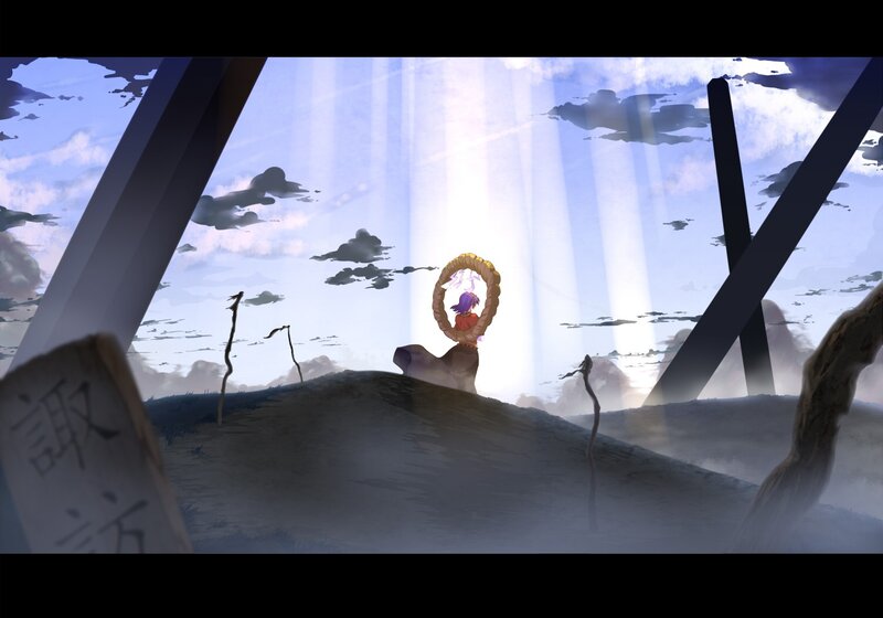Anime character with halo on hill