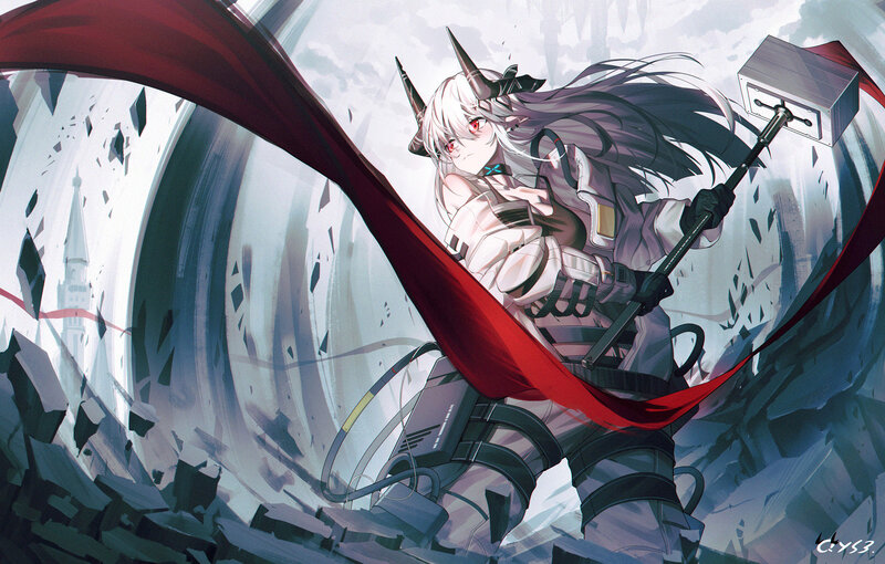 Anime Character with Hammer — White