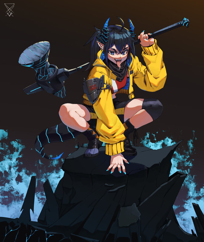 Anime Character with Hammer — Yellow