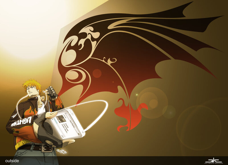 anime character with handheld device