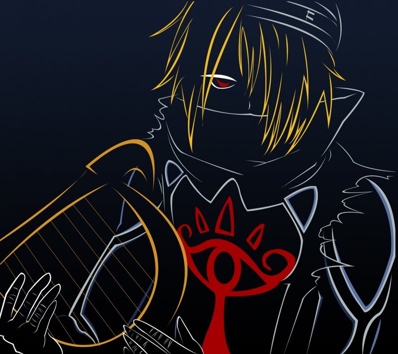 Anime Character with Harp — Black