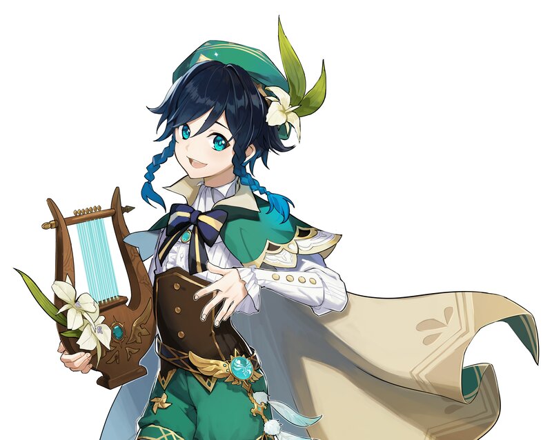 Anime Character with Harp — Green, Cheerful