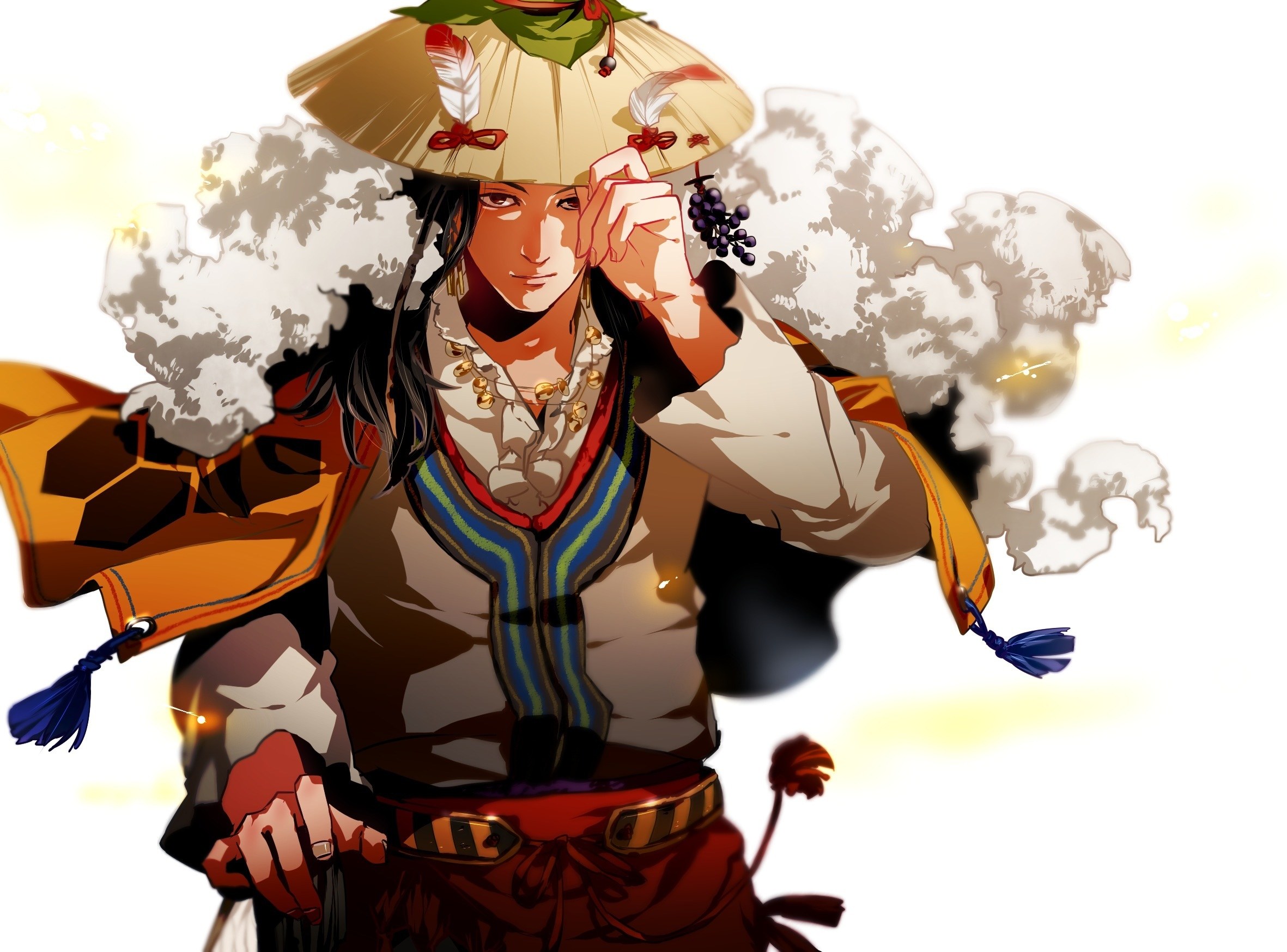 anime character with hat and grapes