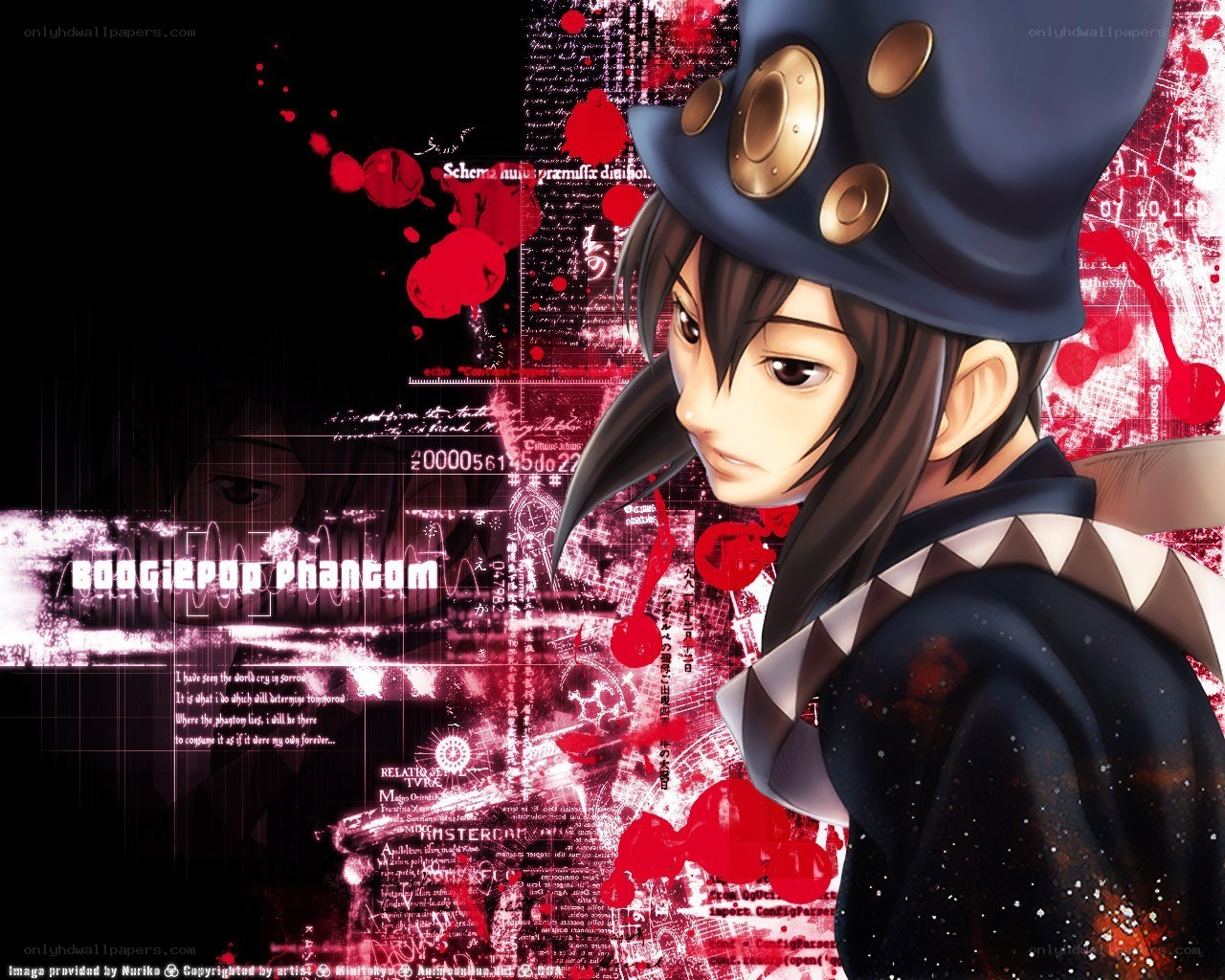 anime character with hat and red splatters
