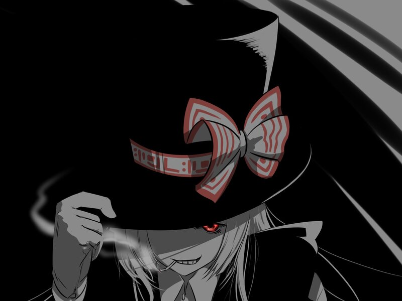 Anime Character with Hat — Black, Dramatic, Manga
