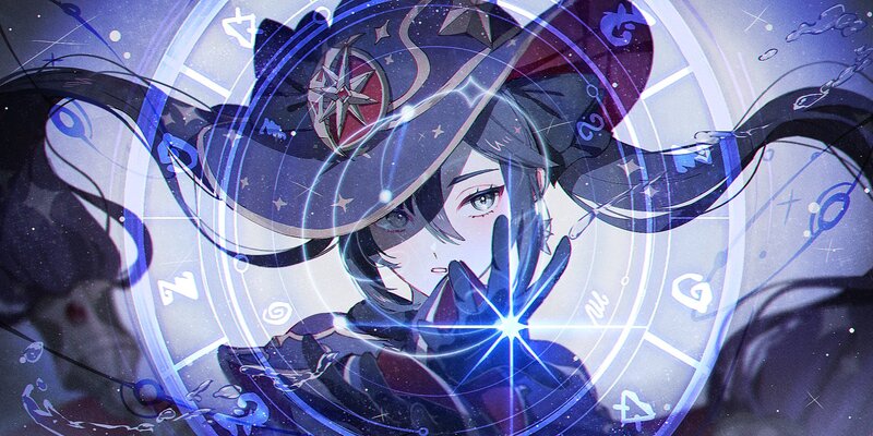 Anime Character with Hat — Blue, Dramatic, Night