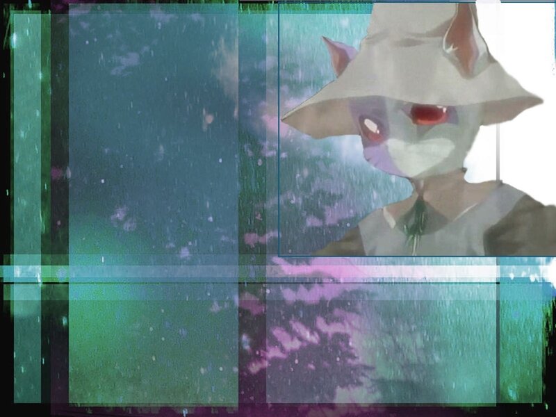 anime character with hat in glitch art