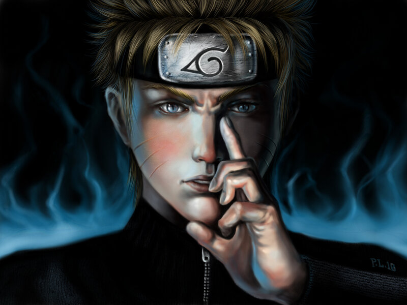 Anime Character with Headband — Black, Dramatic
