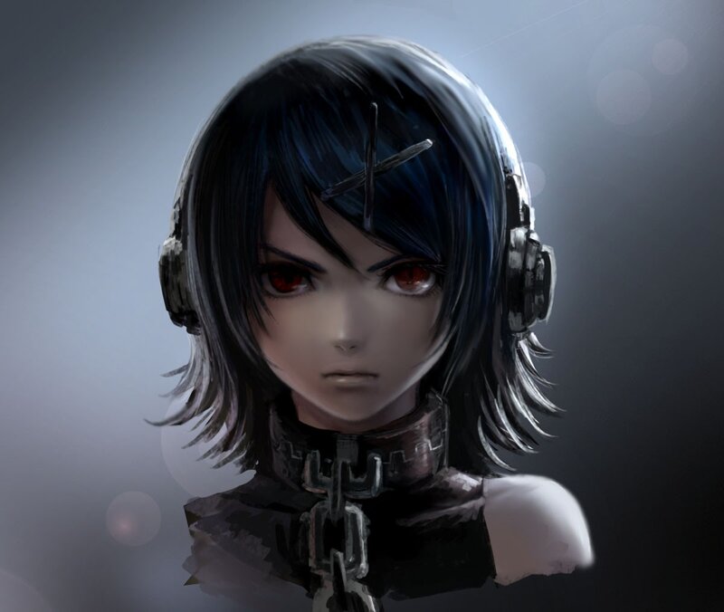anime character with headphones
