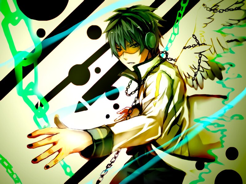 Anime character with headphones and chains