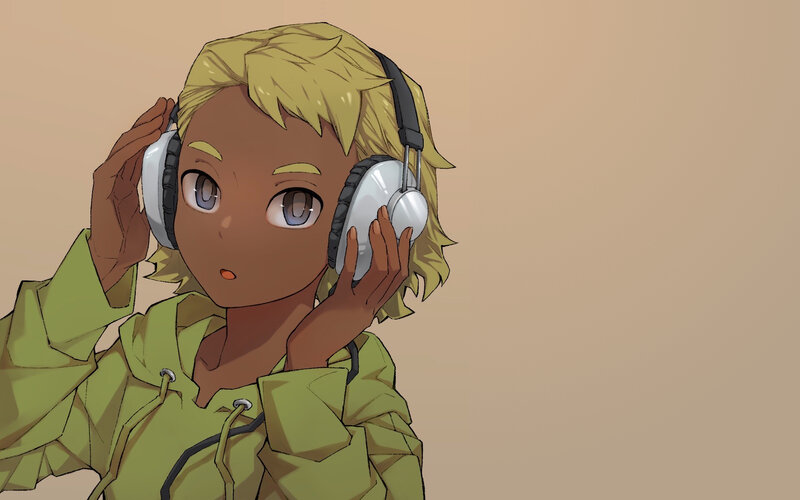 Anime Character with Headphones — Beige