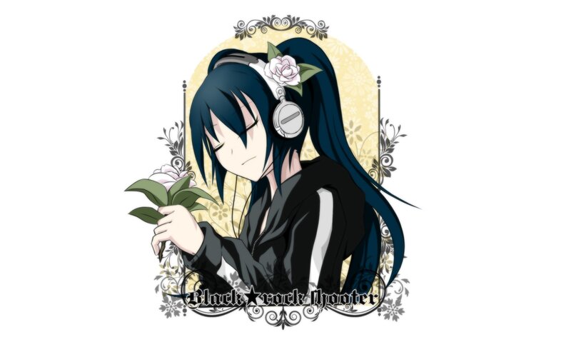 Anime Character with Headphones — Black, Calm, Flower