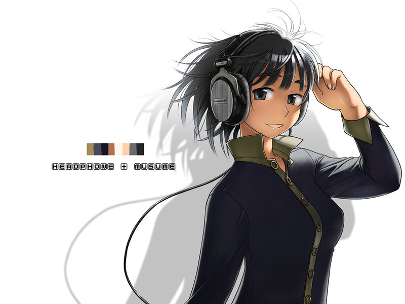 Anime Character with Headphones — Black, Calm