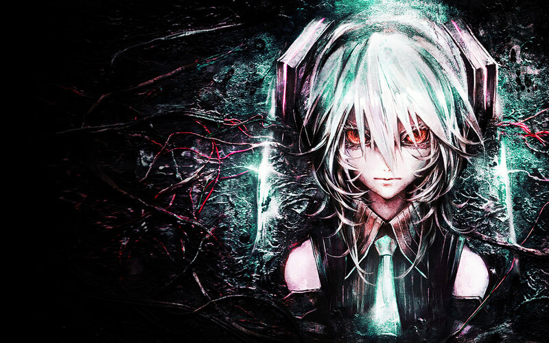 Anime Character with Headphones — Black, Dark, Dramatic
