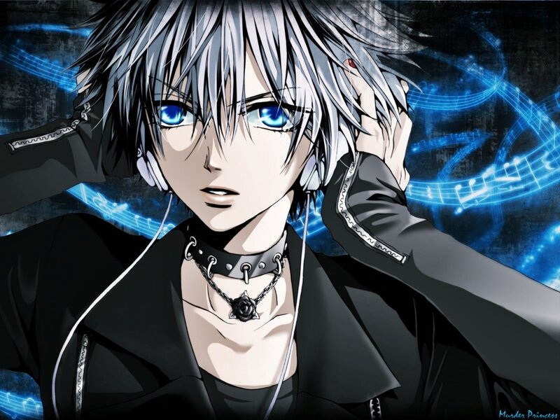 Anime Character with Headphones — Black, Dramatic, Choker