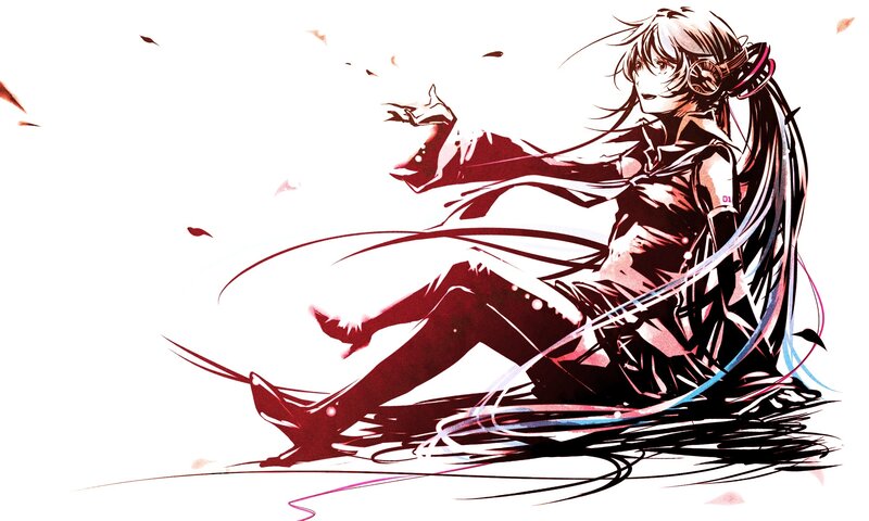 Anime Character with Headphones — Black, Dramatic, Digital Art, Long Hair