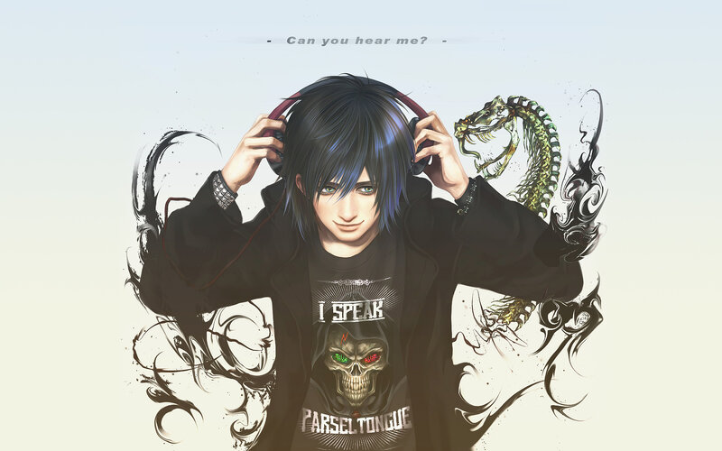 Anime Character with Headphones — Black, Dramatic, Digital Art, Skull T-shirt