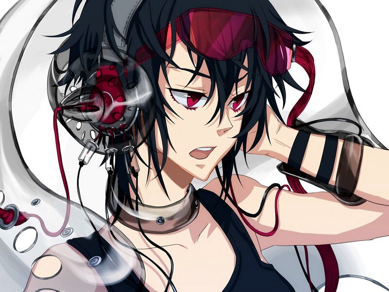 Anime Character with Headphones — Black, Dramatic, Goggles