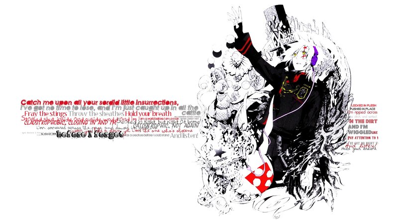 Anime Character with Headphones — Black, Dramatic, Manga, Text